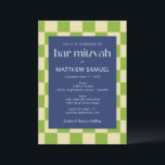 Modern Blue Grönt Checkerboard Pub Mitzvah OSA Inbjudningar<br><div class="desc">Modern Blått och Grönt Checkerboard Pub Mitzvah-inbjudan med OSA uppgifter</div>