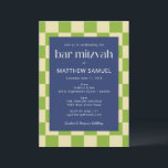 Modern Blue Grönt Checkerboard Pub Mitzvah OSA Inbjudningar<br><div class="desc">Modern Blått och Grönt Checkerboard Pub Mitzvah-inbjudan med OSA uppgifter</div>