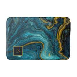 Modern Blue Grönt Guld Dust Abstrakt Art Marble Badrumsmatta