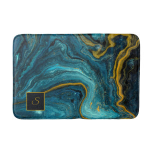 Modern Blue Grönt Guld Dust Abstrakt Art Marble Badrumsmatta