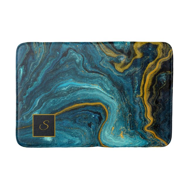 Modern Blue Grönt Guld Dust Abstrakt Art Marble Badrumsmatta (Framsidan)