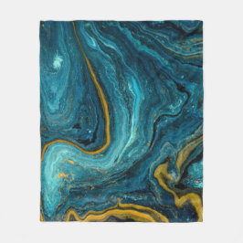 Modern Blue Grönt Guld Dust Abstrakt Art Marble Fleecefilt