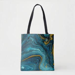 Modern Blue Grönt Guld Dust Marble Abstrakt Art Tygkasse