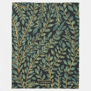 Modern Blue Grönt Guld Tropical Lövs Greenery Fleecefilt