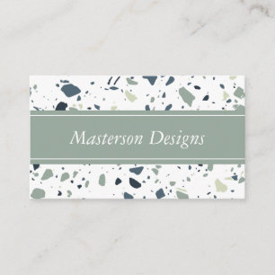 Modern Blue Grönt Terrazzo Marble Monogram Visitkort