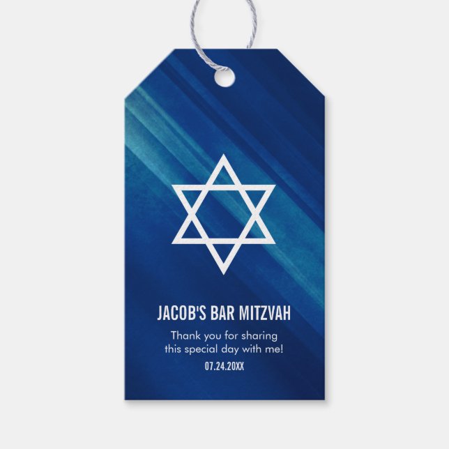 Modern Blue Grunge Pub Mitzvah Presentetikett (Framsidan)