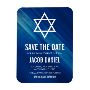 Modern Blue Grunge Pub Mitzvah Spara datum Magnet