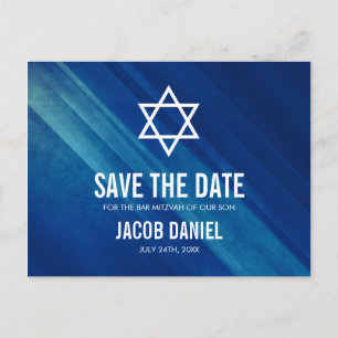 Modern Blue Grunge Pub Mitzvah Spara datum Meddelande Vykort