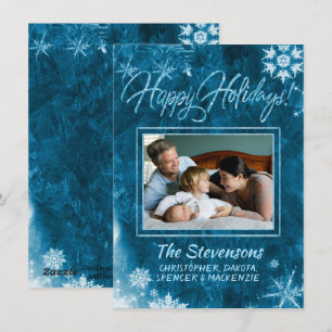 Modern Blue Grunge Snowflake Photo Lycklig Julkort
