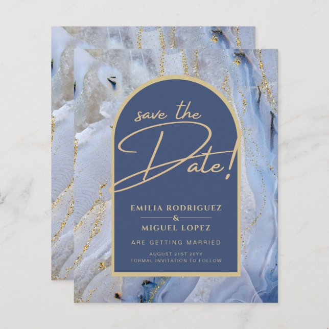 Modern Blue Guld Agate Marble Arch Bröllop (Fram/baksida)