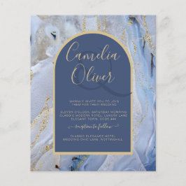 Modern Blue Guld Agate Marble Arch Bröllop Flygblad