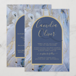 Modern Blue Guld Agate Marble Arch Bröllop Inbjudningar