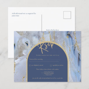 Modern Blue Guld Agate Marble Arch Bröllop Vykort