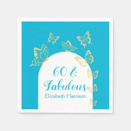 Modern Blue Guld Butterflies Fabulous Birthday Pappersservett