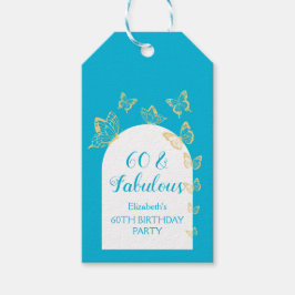 Modern Blue Guld Butterflies Fabulous Birthday Presentetikett