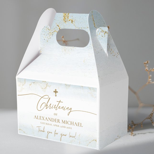 Modern Blue Guld Kor Tack Boy Christening Presentaskar (Skapare uppladdad)