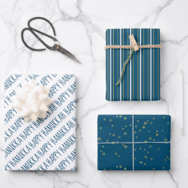 Modern Blue & Guld Lycklig Hanukkah Stars