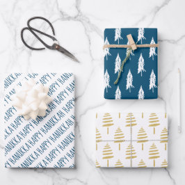 Modern Blue & Guld Lycklig Hanukkah Träd