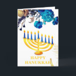 Modern Blue & Guld Menorah Lycklig Hanukkah Holi Helgkort<br><div class="desc">Modern Blue & Guld Menorah Lycklig Hanukah-Helgdag-kort har vit bakgrundsblått & guld ro & Hanukah-ljus.Kortets insida har en personlig meddelandemall.Klicka på knappen Anpassa om du vill anpassa den med din egen text.</div>