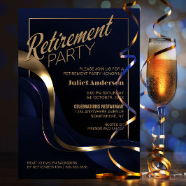Modern Blue Guld Pension Party Inbjudningar