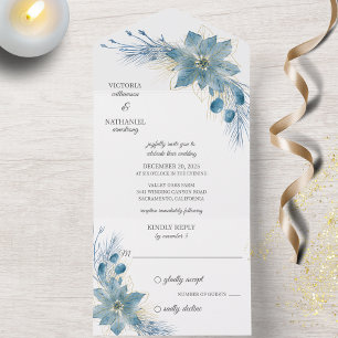 Modern Blue & Guld Poinsettia på White