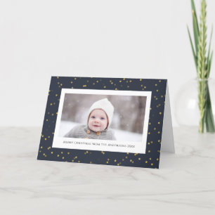 Modern Blue Guld Star Bokeh Overlay Minimalist Helgkort