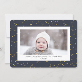 Modern Blue Guld Star Bokeh Overlay Minimalist Julkort