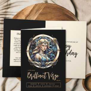 Modern Blue Guld Virgin Zodiac Sign Våg Birthday Kort