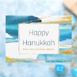 Modern Blue Guld Watercolor Hanukkah Business Julkort<br><div class="desc">Modern Blue Guld Watercolor Hanukkah Greeting Card. Kort för elegant som företag kan skicka till sina kunder/kunder. Hanukkah är en judisk festival som varje år firas av det judiska samfundet.</div>