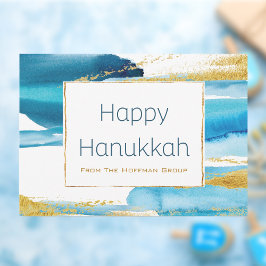 Modern Blue Guld Watercolor Hanukkah Business Julkort