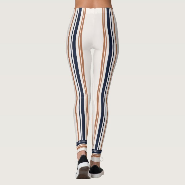 Modern Blue & Guld White Long Rand Leggings (Baksida)