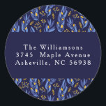 Modern Blue Gult Hanukkah Blommigt Returadress Runt Klistermärke<br><div class="desc">Modern Boho Blue Gult Hanukkah Botanical Anpassningsbar Returadress Classic Round Sticker</div>