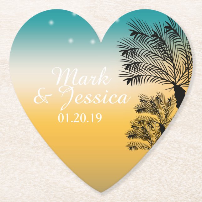 Modern Blue Gult Sunset Tropical Beach Handflatan Underlägg Papper (Framsida)