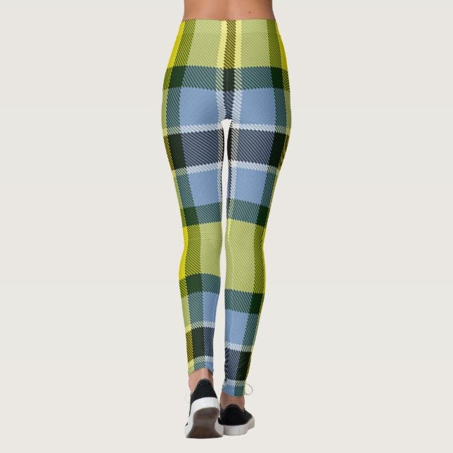 Modern Blue & Gult Tartan Play Mönster Leggings (Baksida)