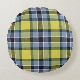 Modern Blue & Gult Tartan Play Mönster Rund Kudde