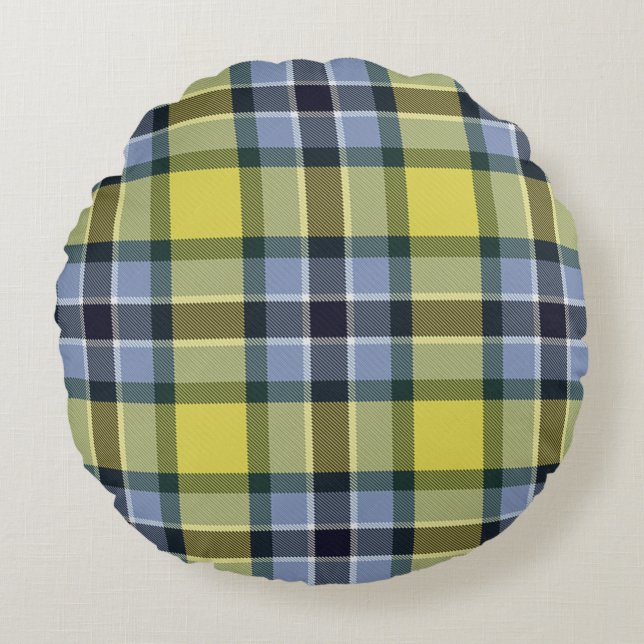 Modern Blue & Gult Tartan Play Mönster Rund Kudde (Framsidan)