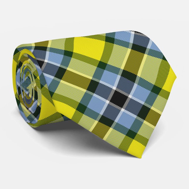 Modern Blue & Gult Tartan Play Mönster Slips (Rullad)