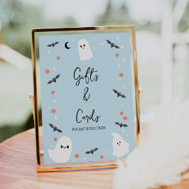 Modern Blue Halloween Baby Shower-skylt Fototryck