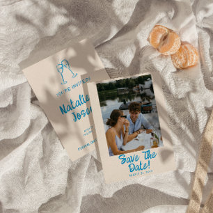 Modern Blue Hand plockade Bright Retro Photo Bröll Spara Datumet