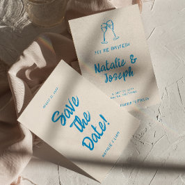 Modern Blue Hand plockade Bright Retro Quirky Bröl Spara Datumet