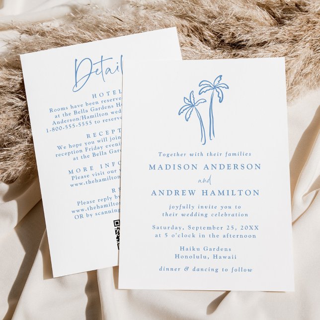 Modern Blue Handflatan Träd QR-kod för alla i ett  Inbjudningar (Skapare uppladdad)