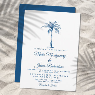 Modern Blue Handflatan Tropical Beach Wedding Inbjudningar