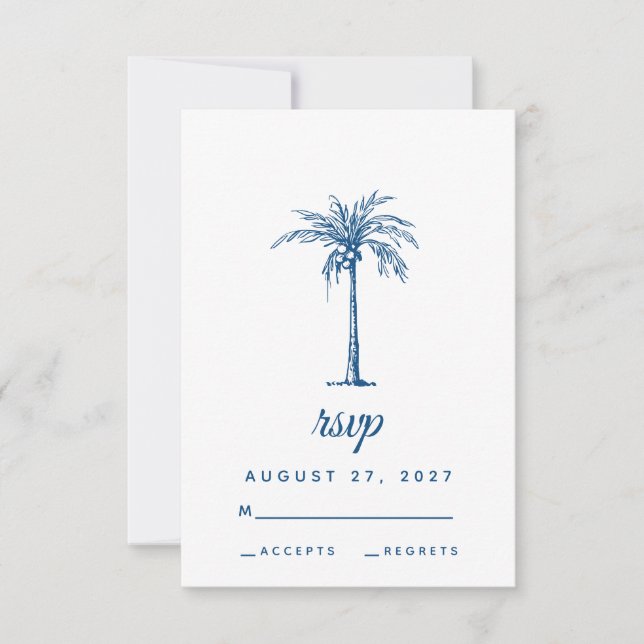 Modern Blue Handflatan Tropical Beach Wedding OSA Kort (Framsida)