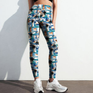 Modern Blue Handflatan Tropical Checked Abstrakt M Leggings