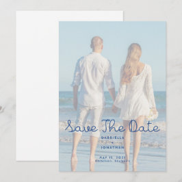 Modern Blue Handwritten Wedding Photo  Spara Datumet