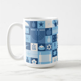 Modern Blue Hanukkah Symbols Mug Kaffemugg