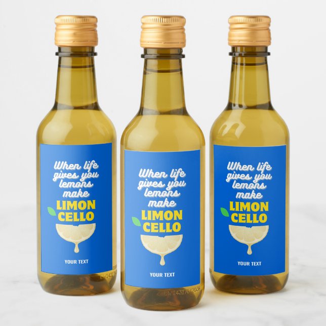 Modern Blue Homemade Lemons Party Limoncello Vinetikett (Flaskor)