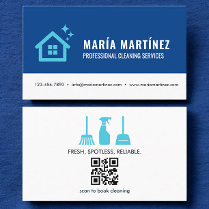 Modern Blue House Städning QR-kod Visitkort