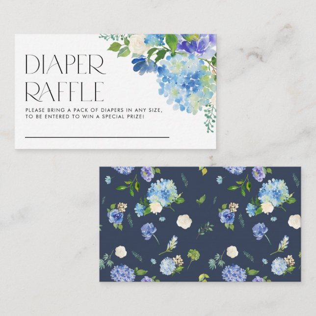Modern Blue Hydrangea Baby Shower Diaper Raffle Tilläggskort (Fram/baksida)