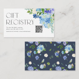 Modern Blue Hydrangea Baby Shower QR-kodregister Tilläggskort